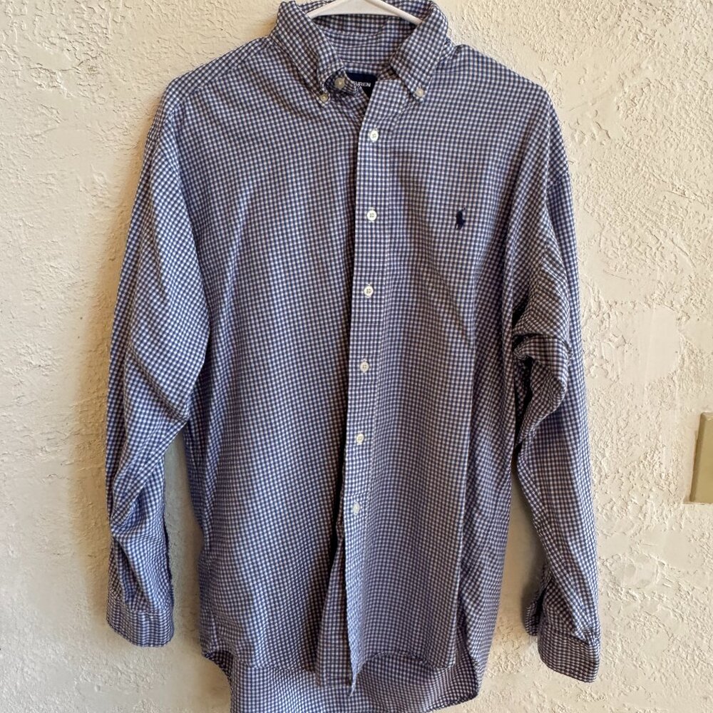 Ralph Lauren Button-Up, Navy gingham, Size Medium